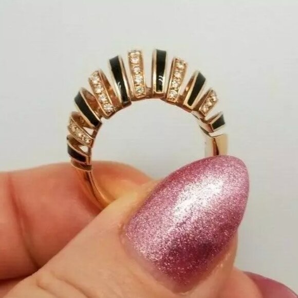 Rare Made in Italy Damiani 18K Rose gold Diamond Onyx Dome Ring Sz 6,5/7 - Picture 9 of 14